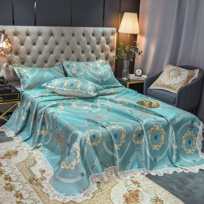 91家纺网 家纺一手货源 找家纺 （总）ds生活馆 2021新款欧式蕾丝花边床单款凉席冰丝席