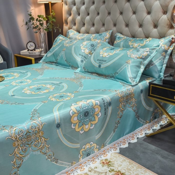 91家纺网 家纺一手货源 找家纺 （总）ds生活馆 2021新款欧式蕾丝花边床单款凉席冰丝席