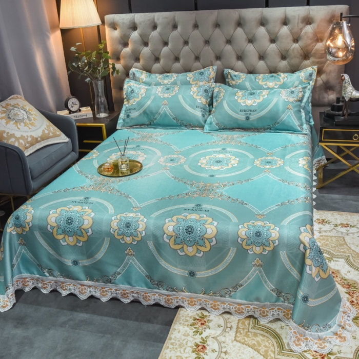 91家纺网 家纺一手货源 找家纺 （总）ds生活馆 2021新款欧式蕾丝花边床单款凉席冰丝席