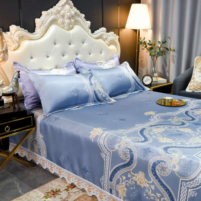 91家纺网 家纺一手货源 找家纺 ds生活馆 2021新款欧式蕾丝花边床单款凉席冰丝席安吉丽