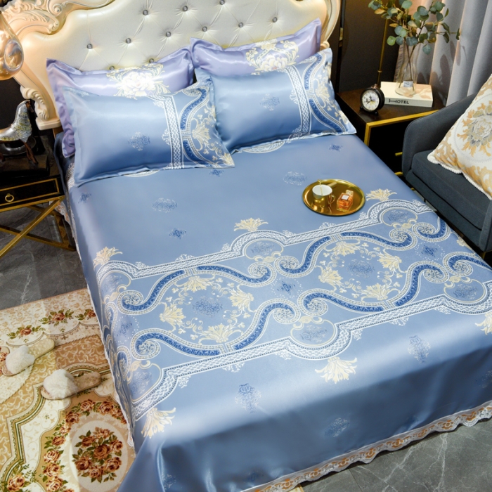 91家纺网 家纺一手货源 找家纺 ds生活馆 2021新款欧式蕾丝花边床单款凉席冰丝席安吉丽