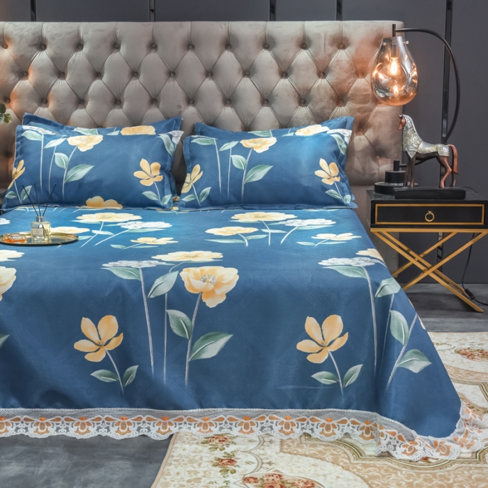 91家纺网 家纺一手货源 找家纺 ds生活馆 2021新款欧式蕾丝花边床单款凉席冰丝席花间集