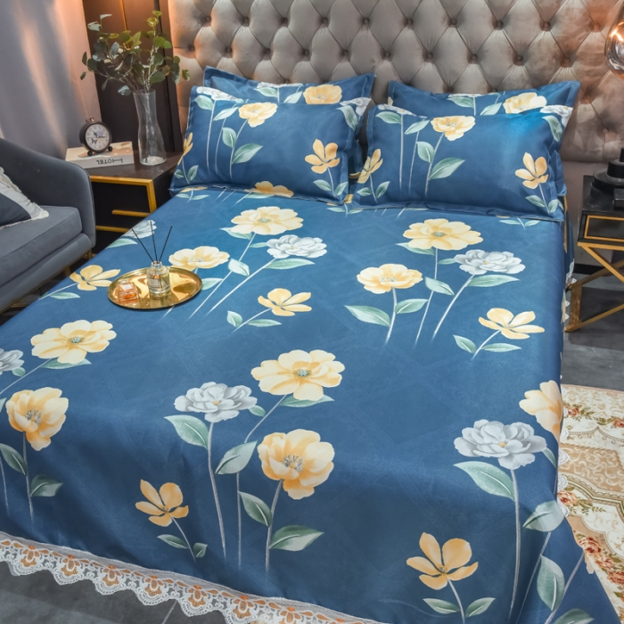 91家纺网 家纺一手货源 找家纺 ds生活馆 2021新款欧式蕾丝花边床单款凉席冰丝席花间集