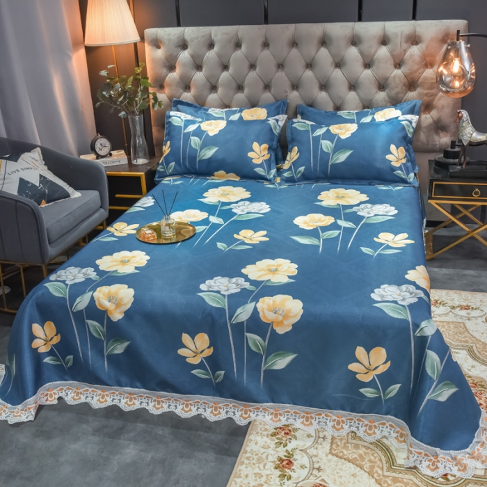 91家纺网 家纺一手货源 找家纺 ds生活馆 2021新款欧式蕾丝花边床单款凉席冰丝席花间集