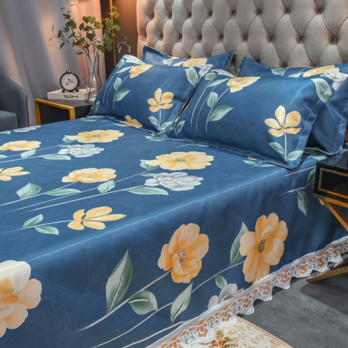 91家纺网 家纺一手货源 找家纺 ds生活馆 2021新款欧式蕾丝花边床单款凉席冰丝席花间集