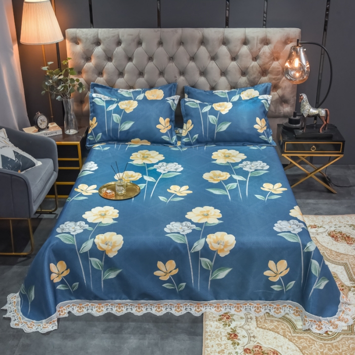 91家纺网 家纺一手货源 找家纺 ds生活馆 2021新款欧式蕾丝花边床单款凉席冰丝席花间集