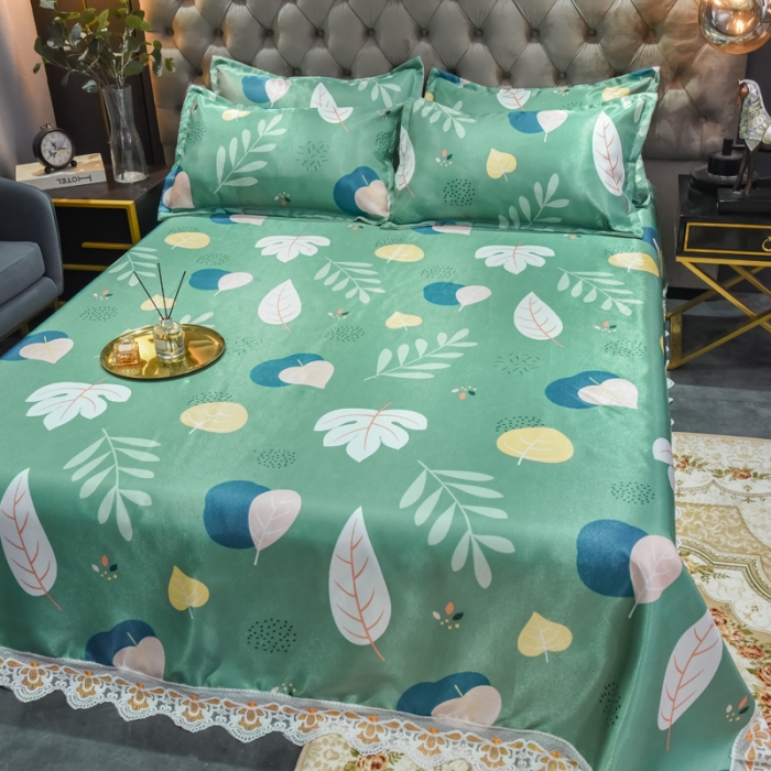 91家纺网 家纺一手货源 找家纺 ds生活馆 2021新款欧式蕾丝花边床单款凉席冰丝席落英缤纷