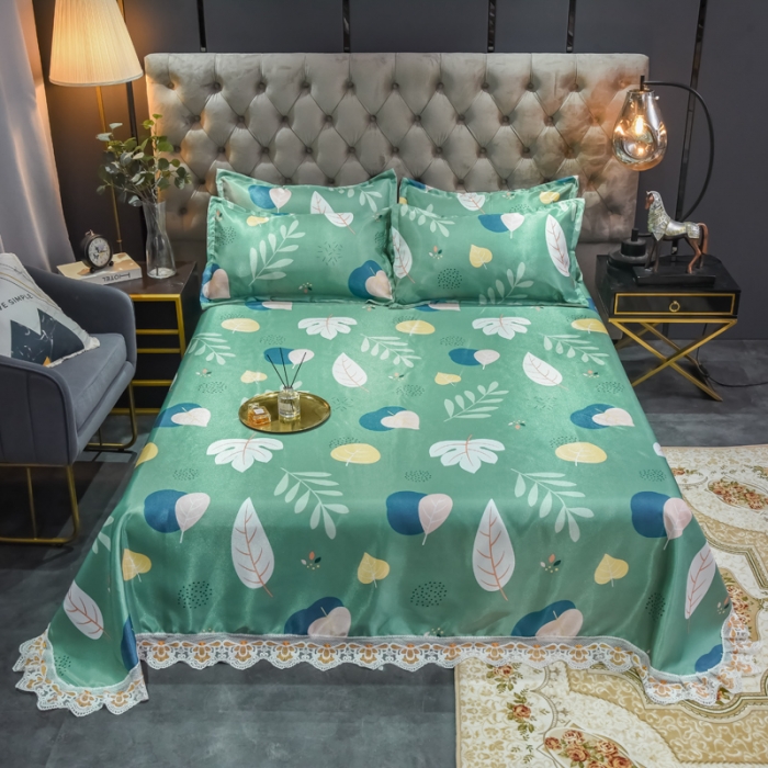 91家纺网 家纺一手货源 找家纺 ds生活馆 2021新款欧式蕾丝花边床单款凉席冰丝席落英缤纷