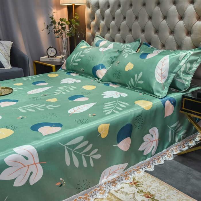 91家纺网 家纺一手货源 找家纺 ds生活馆 2021新款欧式蕾丝花边床单款凉席冰丝席落英缤纷