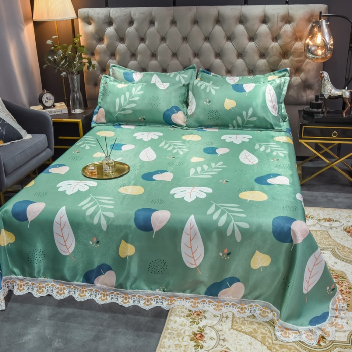 91家纺网 家纺一手货源 找家纺 ds生活馆 2021新款欧式蕾丝花边床单款凉席冰丝席落英缤纷