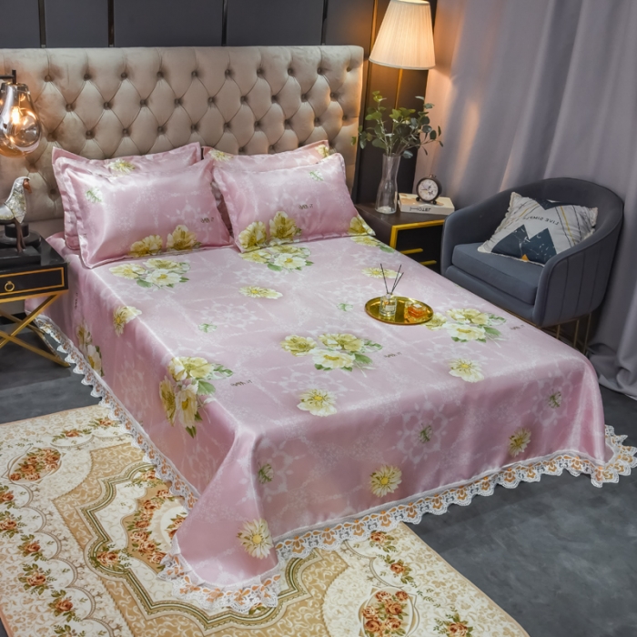 91家纺网 家纺一手货源 找家纺 ds生活馆 2021新款欧式蕾丝花边床单款凉席冰丝席曼妙舞姿红