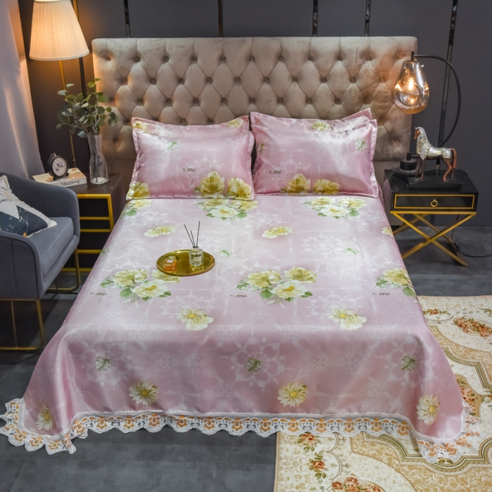 91家纺网 家纺一手货源 找家纺 ds生活馆 2021新款欧式蕾丝花边床单款凉席冰丝席曼妙舞姿红