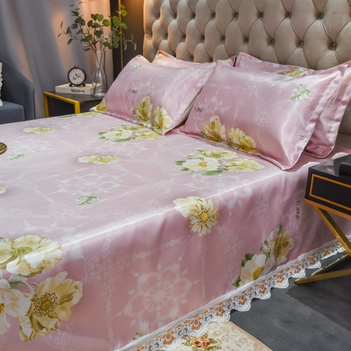 91家纺网 家纺一手货源 找家纺 ds生活馆 2021新款欧式蕾丝花边床单款凉席冰丝席曼妙舞姿红