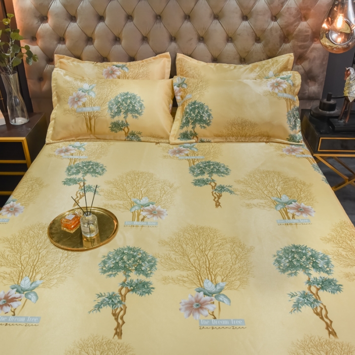 91家纺网 家纺一手货源 找家纺 ds生活馆 2021新款欧式蕾丝花边床单款凉席冰丝席梦境黄