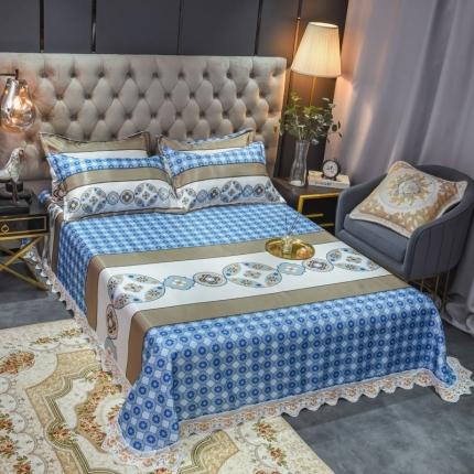 91家纺网 家纺一手货源 找家纺 ds生活馆 2021新款欧式蕾丝花边床单款凉席冰丝席清风和韵