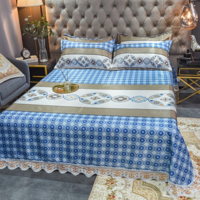 91家纺网 家纺一手货源 找家纺 ds生活馆 2021新款欧式蕾丝花边床单款凉席冰丝席清风和韵