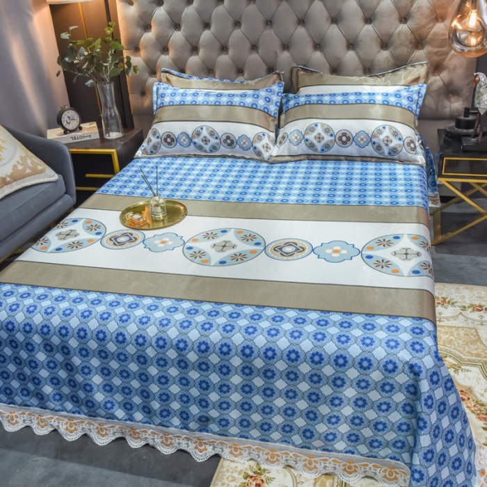 91家纺网 家纺一手货源 找家纺 ds生活馆 2021新款欧式蕾丝花边床单款凉席冰丝席清风和韵