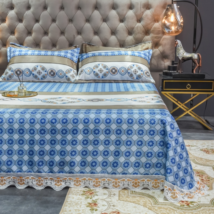 91家纺网 家纺一手货源 找家纺 ds生活馆 2021新款欧式蕾丝花边床单款凉席冰丝席清风和韵