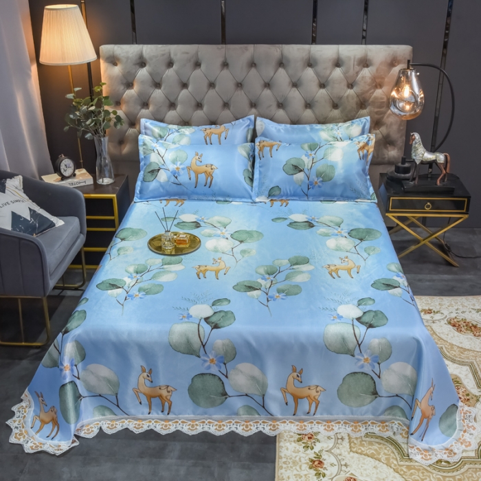 91家纺网 家纺一手货源 找家纺 ds生活馆 2021新款欧式蕾丝花边床单款凉席冰丝席森林奇境兰