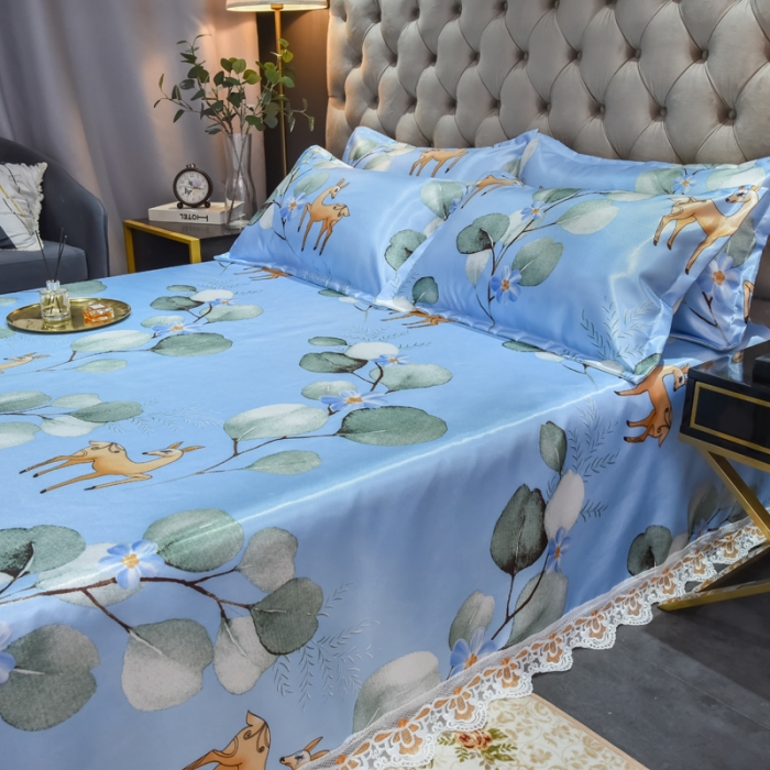 91家纺网 家纺一手货源 找家纺 ds生活馆 2021新款欧式蕾丝花边床单款凉席冰丝席森林奇境兰