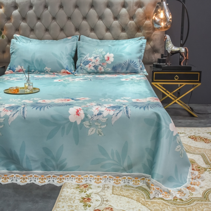 91家纺网 家纺一手货源 找家纺 ds生活馆 2021新款欧式蕾丝花边床单款凉席冰丝席盛世花开