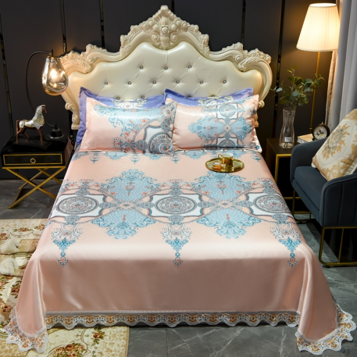 91家纺网 家纺一手货源 找家纺 ds生活馆 2021新款欧式蕾丝花边床单款凉席冰丝席维纳斯粉