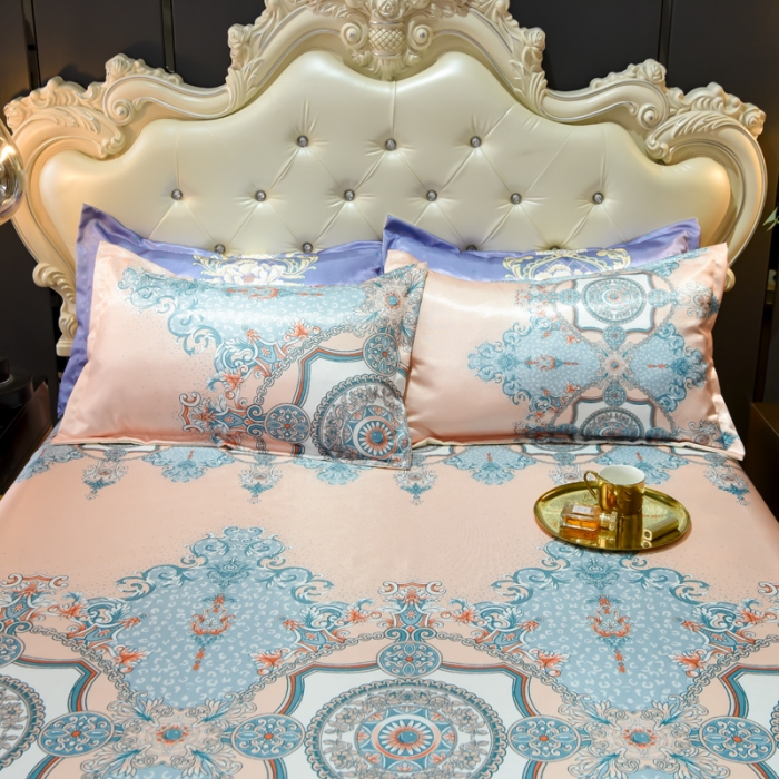 91家纺网 家纺一手货源 找家纺 ds生活馆 2021新款欧式蕾丝花边床单款凉席冰丝席维纳斯粉