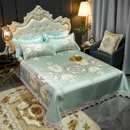 91家纺网 家纺一手货源 找家纺 ds生活馆 2021新款欧式蕾丝花边床单款凉席冰丝席维纳斯绿