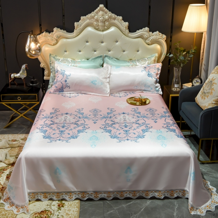 91家纺网 家纺一手货源 找家纺 ds生活馆 2021新款欧式蕾丝花边床单款凉席冰丝席悉尼粉