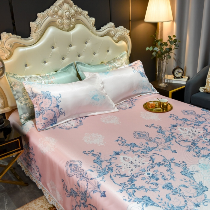 91家纺网 家纺一手货源 找家纺 ds生活馆 2021新款欧式蕾丝花边床单款凉席冰丝席悉尼粉