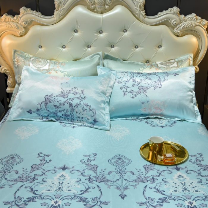 91家纺网 家纺一手货源 找家纺 ds生活馆 2021新款欧式蕾丝花边床单款凉席冰丝席悉尼蓝