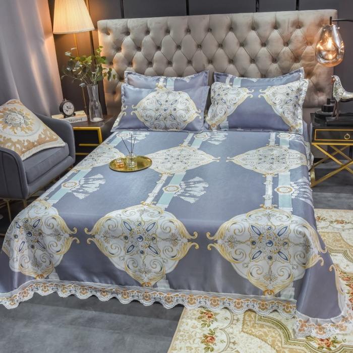 91家纺网 家纺一手货源 找家纺 ds生活馆 2021新款欧式蕾丝花边床单款凉席冰丝席夏日风尚