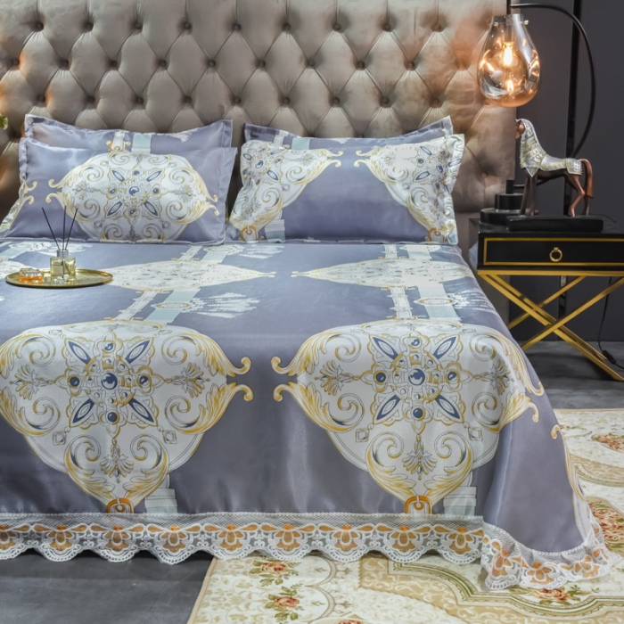 91家纺网 家纺一手货源 找家纺 ds生活馆 2021新款欧式蕾丝花边床单款凉席冰丝席夏日风尚