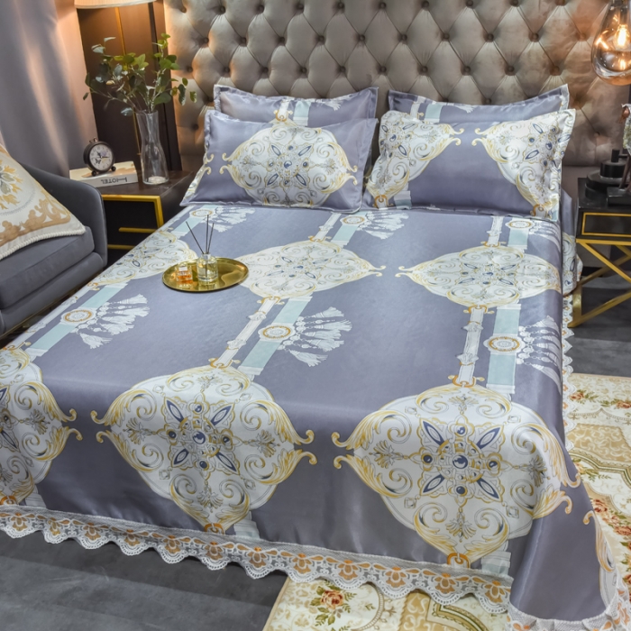 91家纺网 家纺一手货源 找家纺 ds生活馆 2021新款欧式蕾丝花边床单款凉席冰丝席夏日风尚