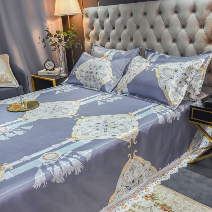 91家纺网 家纺一手货源 找家纺 ds生活馆 2021新款欧式蕾丝花边床单款凉席冰丝席夏日风尚