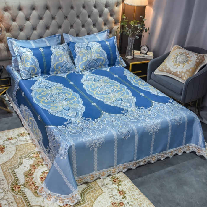 91家纺网 家纺一手货源 找家纺 ds生活馆 2021新款欧式蕾丝花边床单款凉席冰丝席雅韵翩然