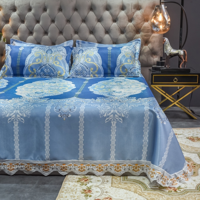 91家纺网 家纺一手货源 找家纺 ds生活馆 2021新款欧式蕾丝花边床单款凉席冰丝席雅韵翩然