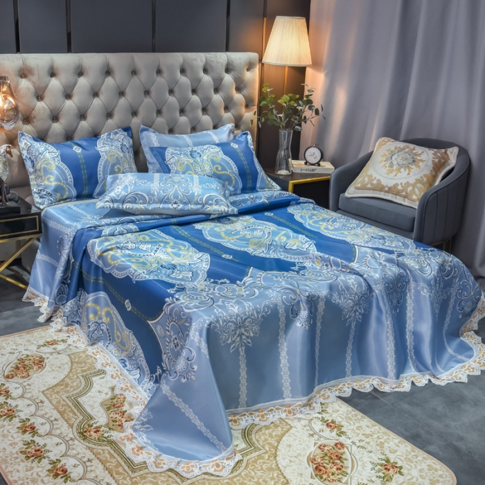 91家纺网 家纺一手货源 找家纺 ds生活馆 2021新款欧式蕾丝花边床单款凉席冰丝席雅韵翩然