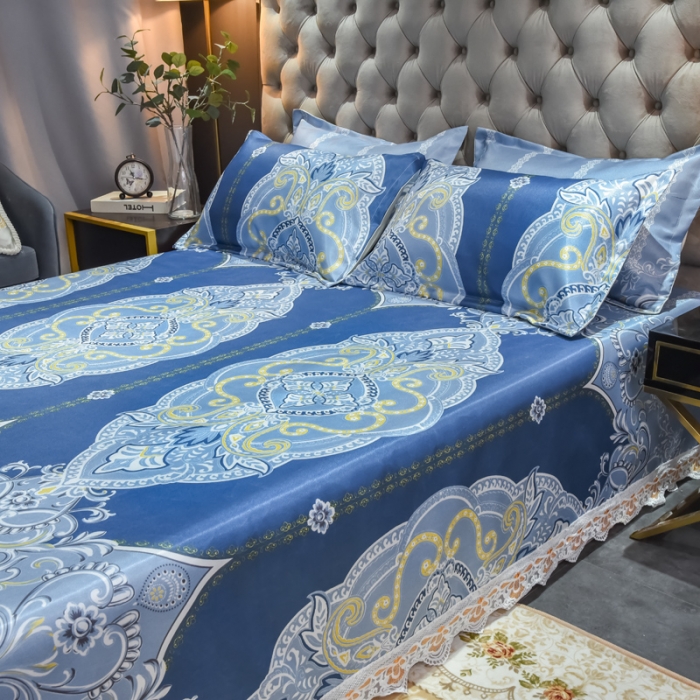 91家纺网 家纺一手货源 找家纺 ds生活馆 2021新款欧式蕾丝花边床单款凉席冰丝席雅韵翩然