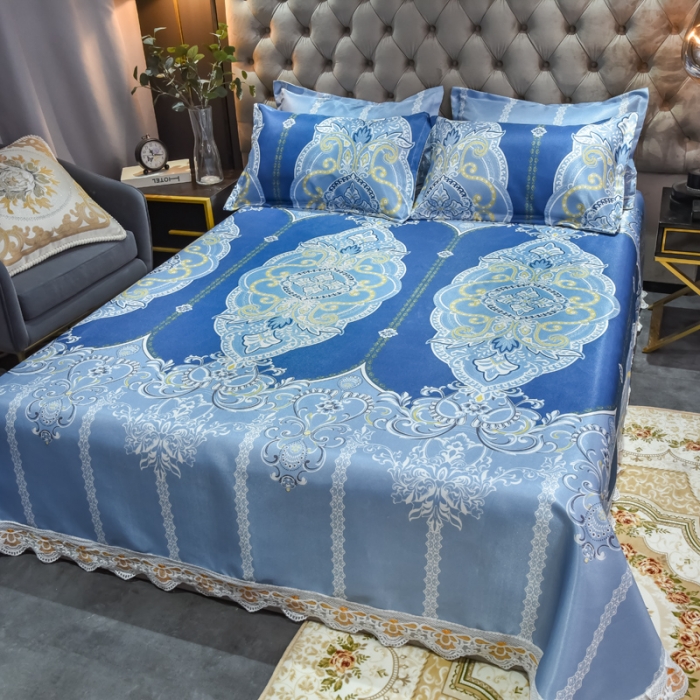 91家纺网 家纺一手货源 找家纺 ds生活馆 2021新款欧式蕾丝花边床单款凉席冰丝席雅韵翩然