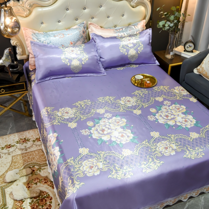 91家纺网 家纺一手货源 找家纺 ds生活馆 2021新款欧式蕾丝花边床单款凉席冰丝席真爱永恒