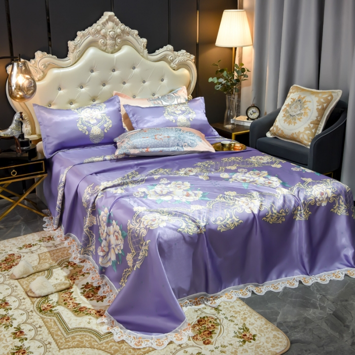 91家纺网 家纺一手货源 找家纺 ds生活馆 2021新款欧式蕾丝花边床单款凉席冰丝席真爱永恒