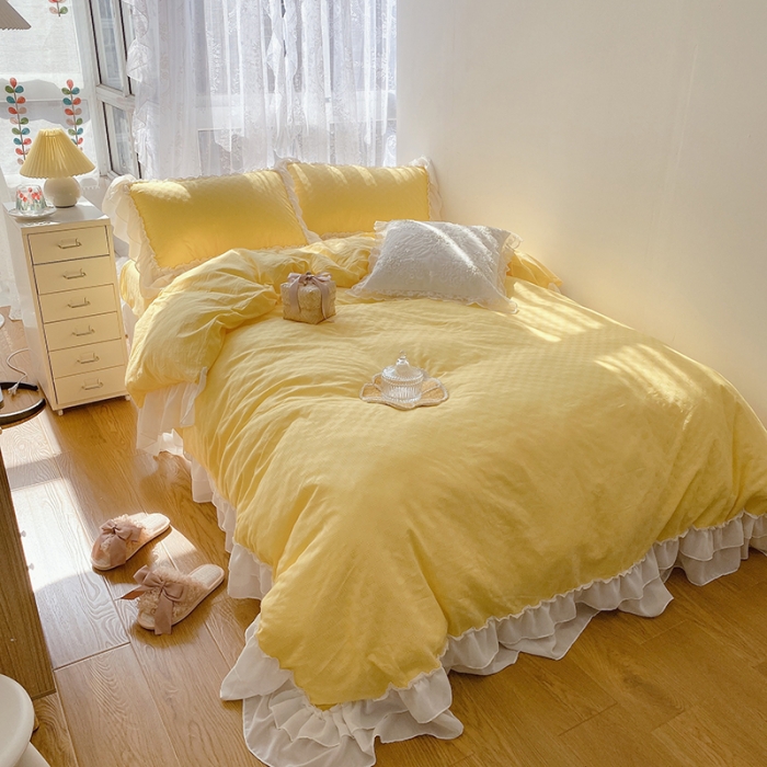 91家纺网 家纺一手货源 找家纺 （总）玛奇朵 2021新款雪纺纱全棉色织提花四件套