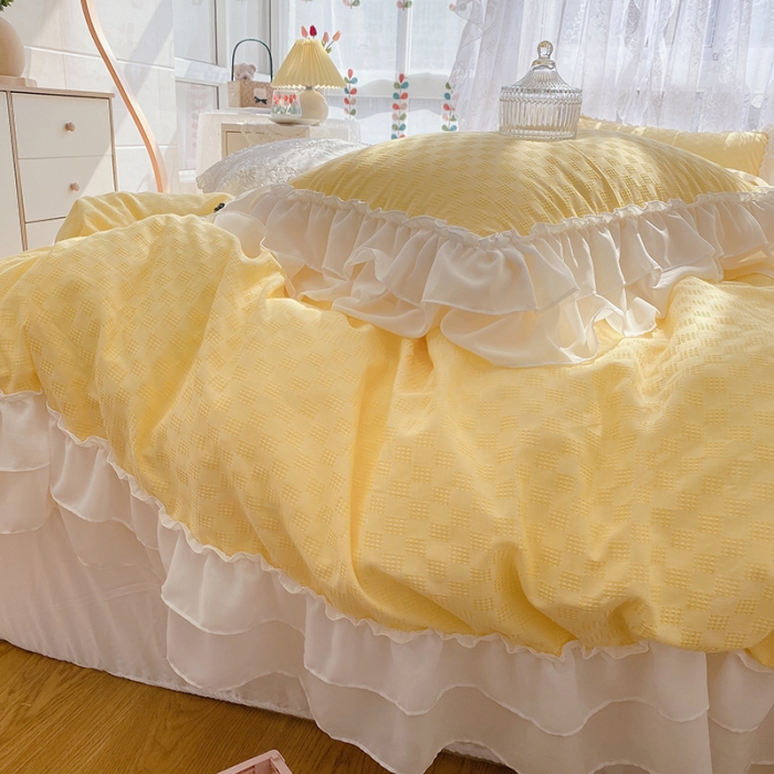 91家纺网 家纺一手货源 找家纺 （总）玛奇朵 2021新款雪纺纱全棉色织提花四件套