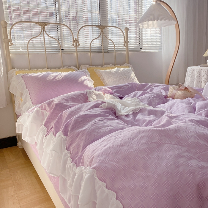 91家纺网 家纺一手货源 找家纺 （总）玛奇朵 2021新款雪纺纱全棉色织提花四件套