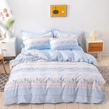 91家纺网 家纺一手货源 找家纺 (总）时尚格子花系列全棉13372四件套（加老板微信有会员价）