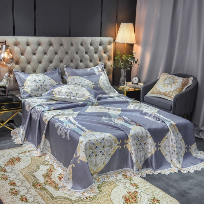 91家纺网 家纺一手货源 找家纺 ds生活馆 2021新款欧式蕾丝花边床单款凉席冰丝席夏日风尚