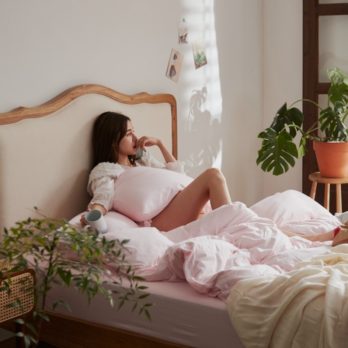 91家纺网 家纺一手货源 找家纺 涞澳家纺 2021新款针织棉四件套水桃