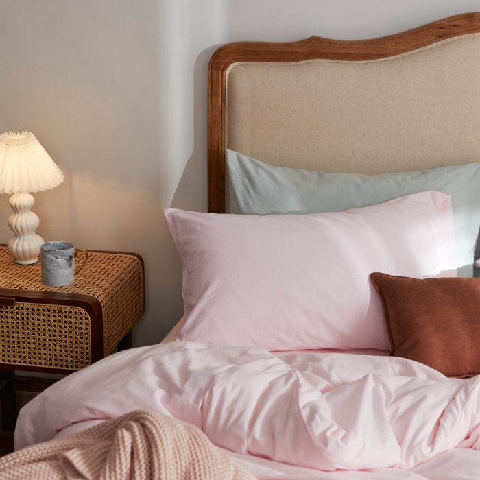 91家纺网 家纺一手货源 找家纺 涞澳家纺 2021新款针织棉四件套水桃