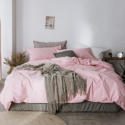 91家纺网 家纺一手货源 找家纺 涞澳家纺 2021新款60s水洗棉素色四件套 荷粉